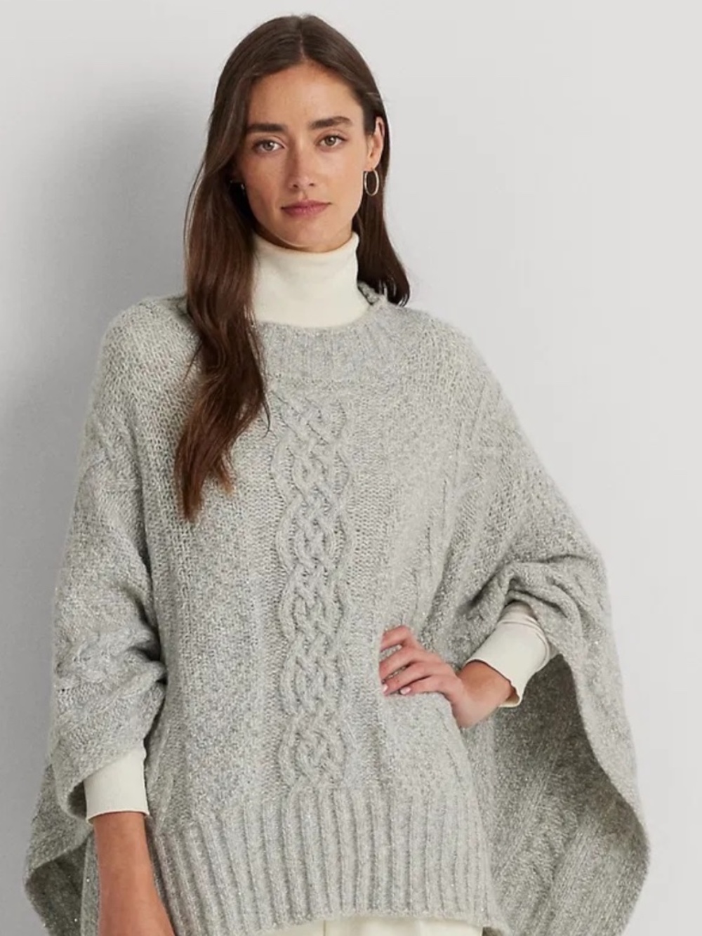 Lauren Ralph Lauren Gray Cable Knit Poncho Sweater One Size NWT